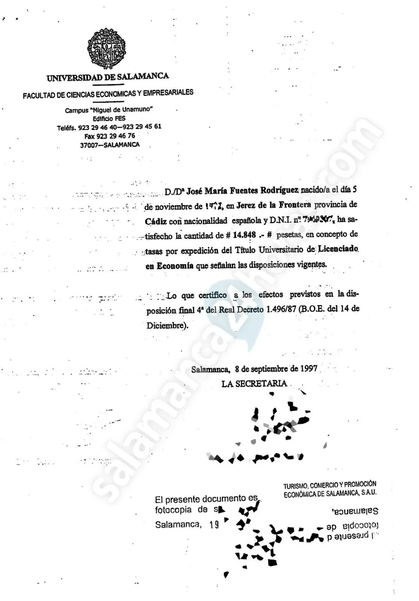 Informe falsificado presentado como notas de José María Fuentes 2