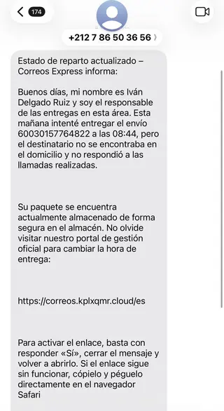 Captura de uno de los mensajes 