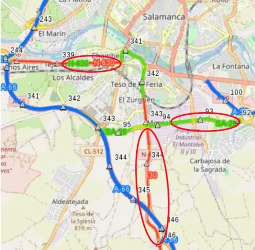 Zonas de Actuación en Salamanca sobre N-630 y SA-20