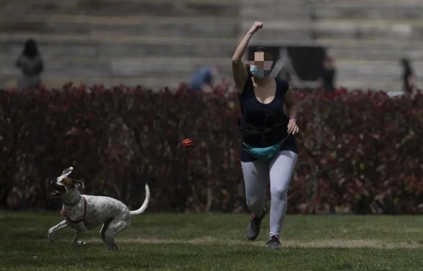 Una mujer jugando con su perro