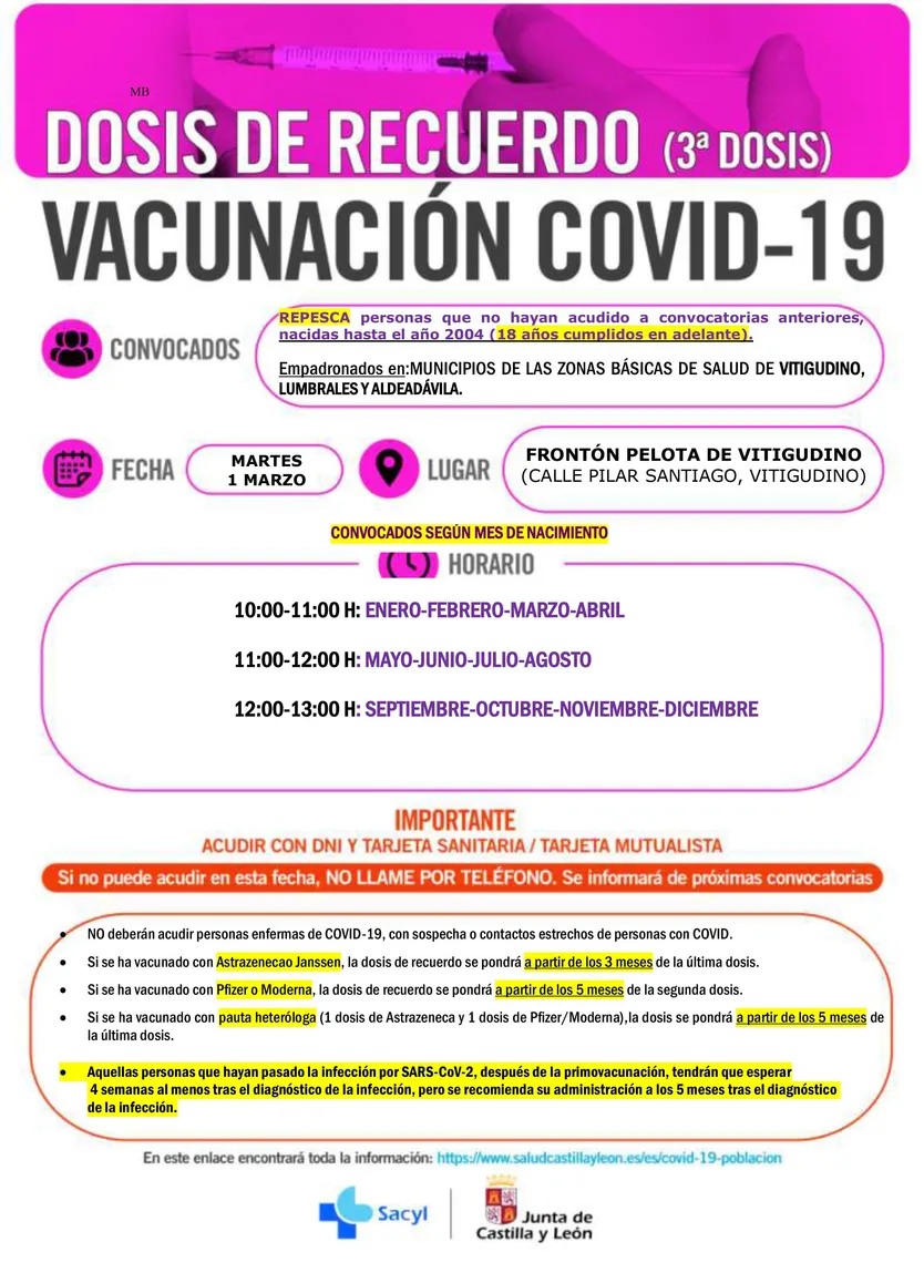 Repesca terceras dosis Vitigudino