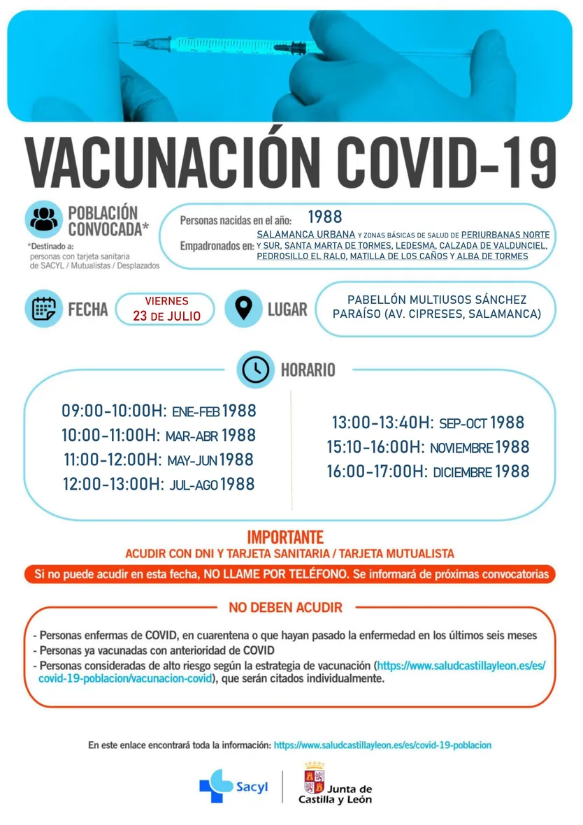Cartel de vacunación para los nacidos en 1988 en Salamanca