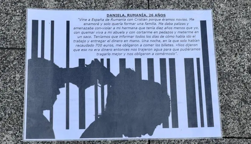 Cartel con testimonio de víctima de trata