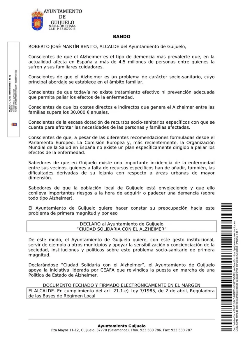 Bando Guijuelo Ciudad Solidaria con el alzheimer
