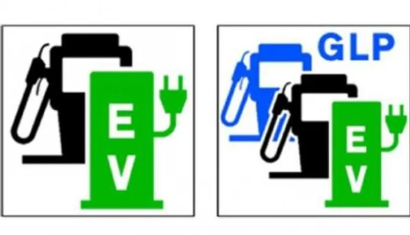 Pictograma representativo de estaciones de recarga eléctrica dentro de estaciones de servicio