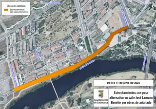 Estrechamiento con paso alternativo en la calle José Lamano Beneite por obras de asfaltado | Ayuntamiento de Salamanca