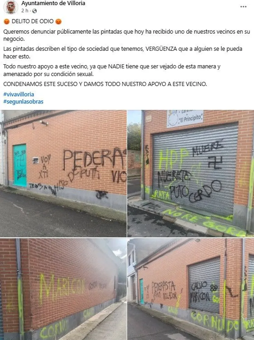 Captura de pantalla del mensaje difundido por redes sociales del Ayuntamiento de Villoria
