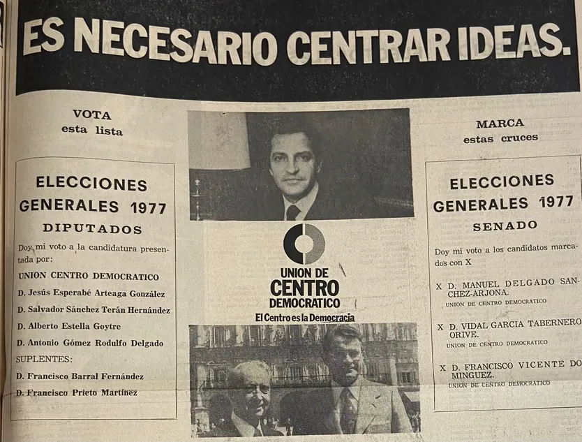 Página del diario de La Hoja del Lunes de 1977, de cara a las elecciones del 15 de junio de 1977