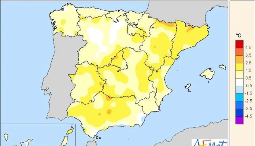 Anomalías térmicas en febrero de 2022