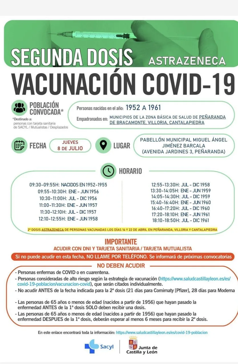 Vacunación 1952 1961 varias zonas de Salud 8 de julio