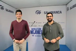 Julio López y Ángel Porras momentos antes de la rueda de prensa sobre empleo juvenil en Salamanca