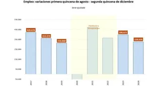 Empleo: variaciones primera quincena de agosto - segunda quincena de diciembre