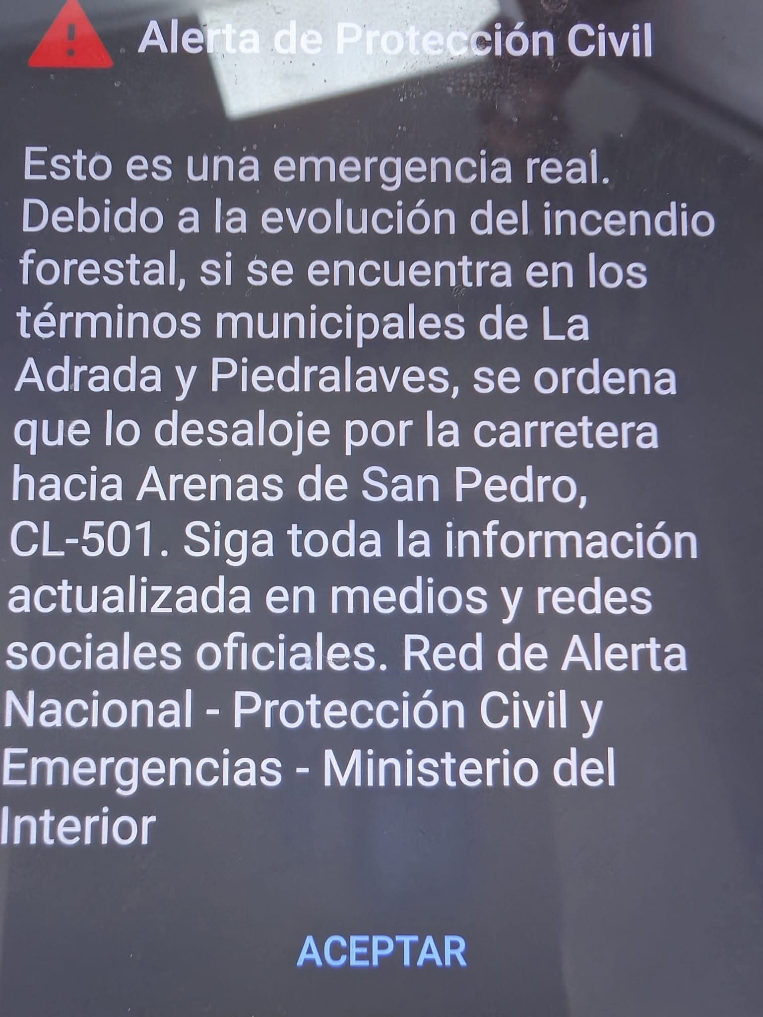 Mensaje de alerta recibido