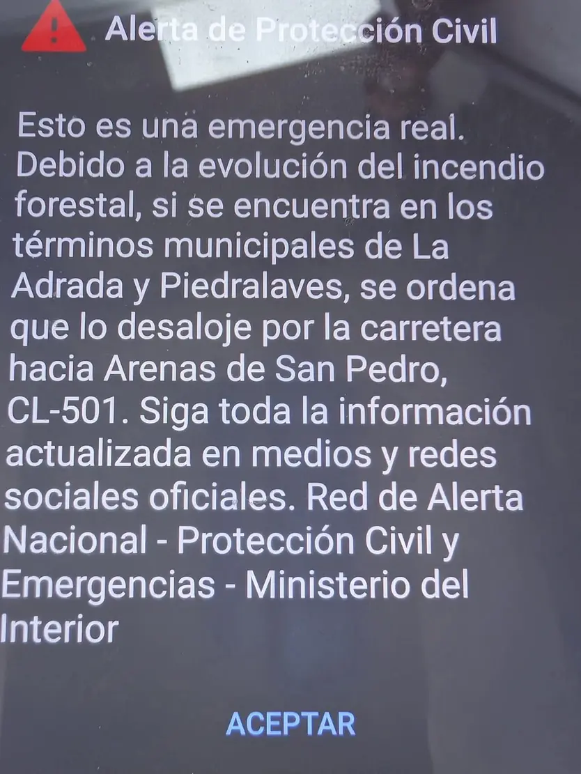 Mensaje de alerta recibido