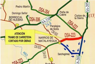 Corte de la carretera DSA 223 en Narros de Matalayegua