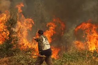 Vecinos de Piedralves intentan combatir el fuego en las afueras del pueblo. José Vicente | ICAL