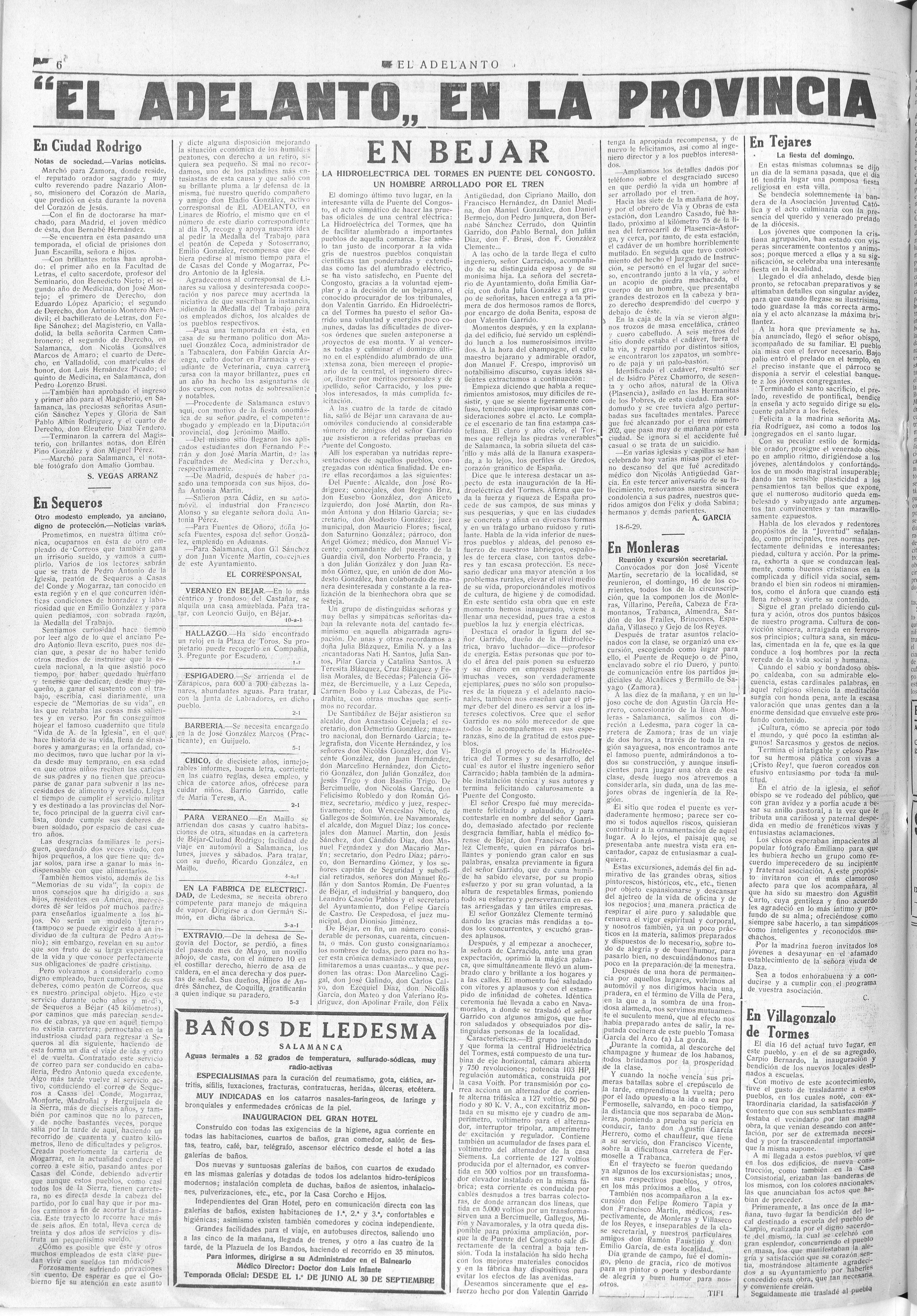 El Adelanto  Diario Pol&iacute;tico De Salamanca A&ntilde;o Xlv N&uacute;mero 13842   1929 Junio 20 (20061929)