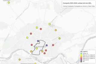 Mapa con la medición del aire en los entornos de los colegios de Salamanca | Ecologistas en Acción Salamanca/Barrios por el Clima