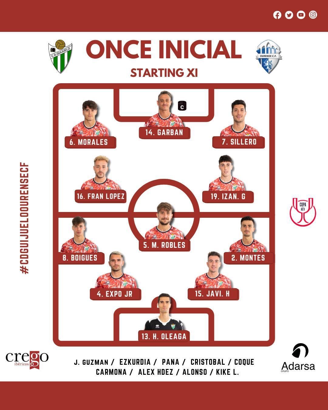 Once inicial del Guijuelo contra el Ourense C.F.