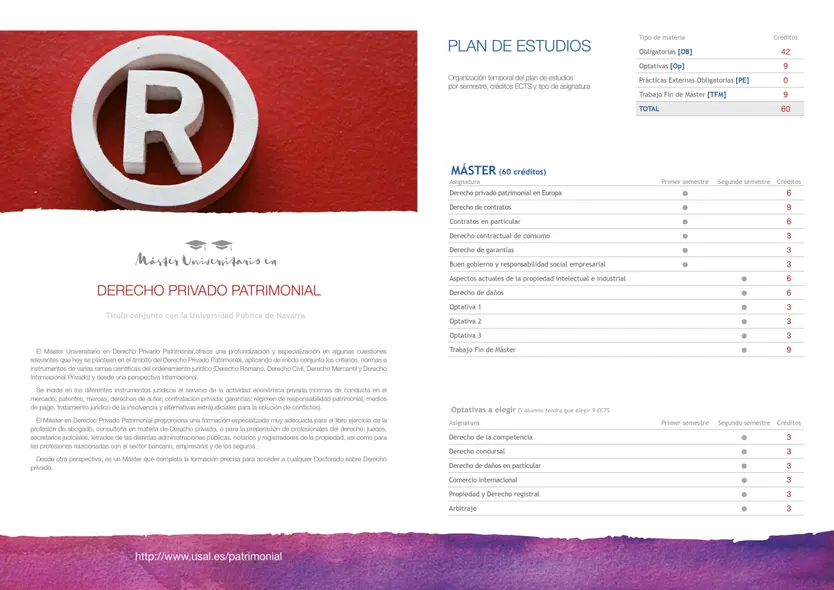 Plan de Estudios del Máster de Derecho Privado Patrimonial