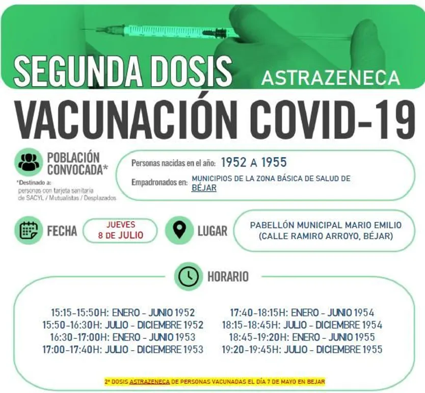 Segunda dosis Béjar 8 julio