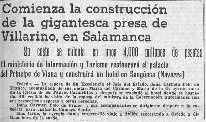 Comienza la construcción de la presa Villarino. Diario de Burgos