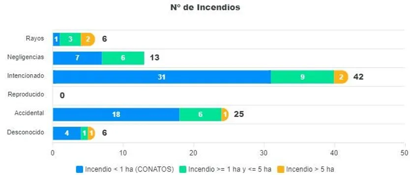 Número de incendios en Salamanca de enero a octubre de 2024. Gráfico INFOCAL