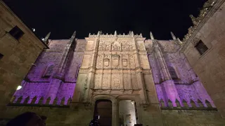 Lectura de manifiesto e iluminación de fachada del patio de escuelas mayores por el 25N