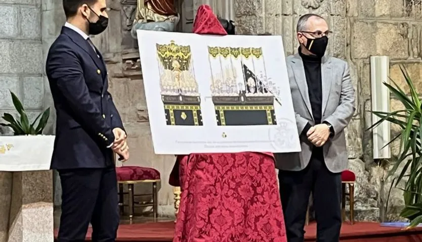 José Ángel Nava y Adrián Romero junto al diseño del nuevo paso de palio de la Esperanza
