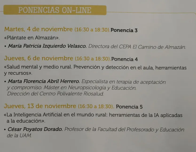 Ponencias online del sábado, 25 de octubre, en el II Congreso Eduación Rural de ANPE