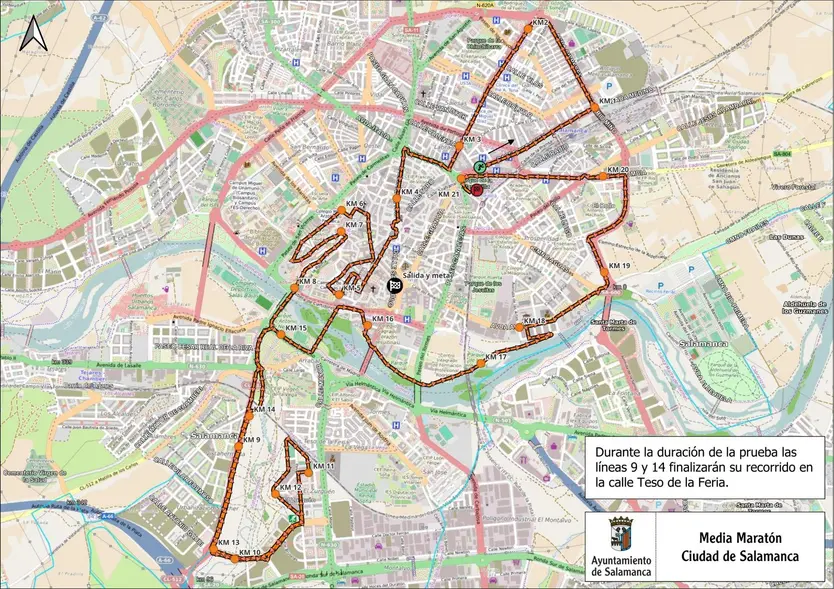 Estos son las calles que estarán cortadas al tráfico por la XIV Media Maratón ‘Ciudad de Salamanca’