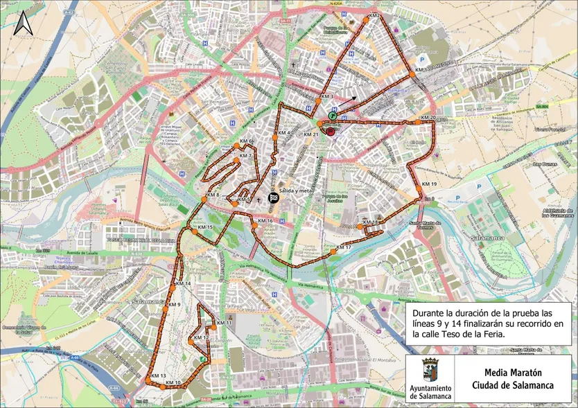 Estos son las calles que estarán cortadas al tráfico por la XIV Media Maratón ‘Ciudad de Salamanca’