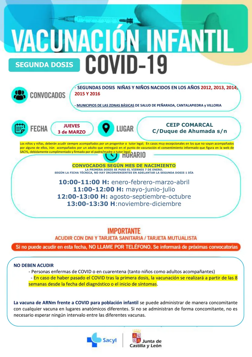 Segundas dosis de 2012 a 2016 Peñaranda, Cantalapiedra y Villoria