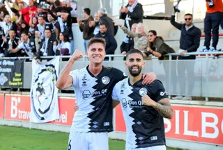 Rabadán y Dani García celebran el gol de Unionistas en Lezama | FOTO UNIONISTAS CF