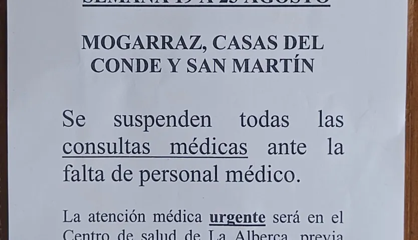 Aviso Sierra de Francia sin médicos en agosto