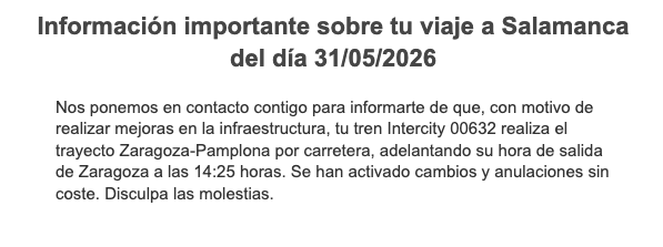 Mensaje Sobre El Cambio De Vehículo De Un Tren a Un Autobús