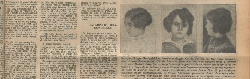 Recorte de prensa de la desaparición de las niñas de la calle Hilarión Eslava