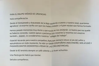 La entrañable carta de las enfermeras y TCAE al equipo médico de Urgencias del Hospital de Salamanca, con recuerdo a Rafael Borrás
