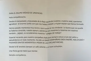 La entrañable carta de las enfermeras y TCAE al equipo médico de Urgencias del Hospital de Salamanca, con recuerdo a Rafael Borrás