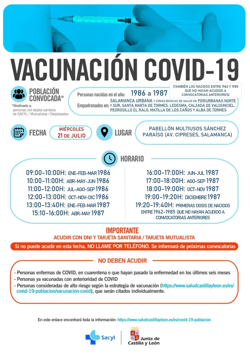 Cartel de vacunación para los nacidos en 1986 y 1987 en Salamanca