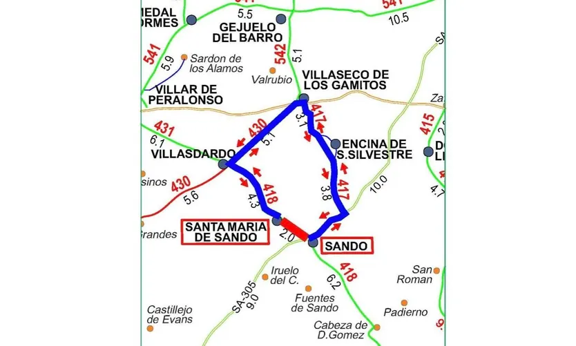 Corte en la carretera DSA-418 de Sando a Santa María de Sando