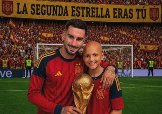 Alex Baena y María Caamaño en una fotografía generada con IA por Templo Atleti