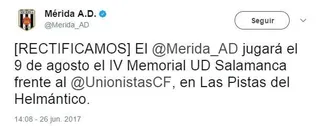 El Mérida AD será el rival de Unionistas en el Memorial Unión Deportiva Salamanca