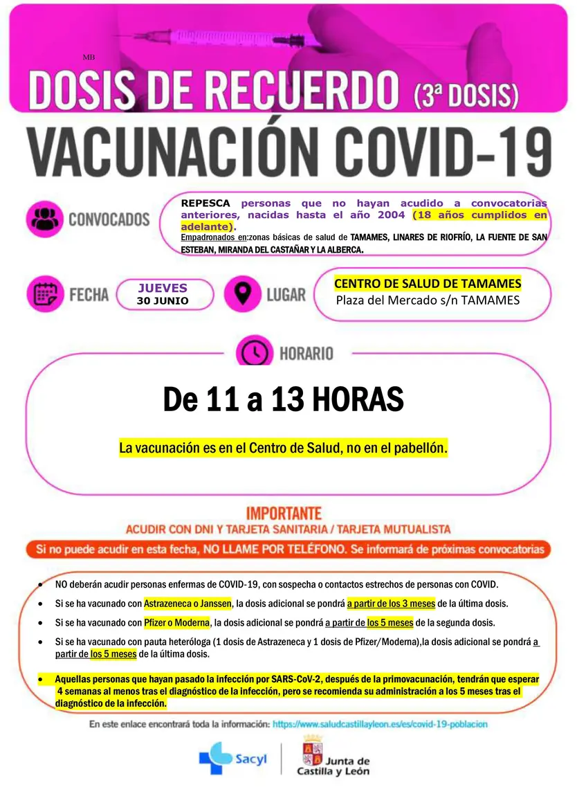 Tamames, adultos tercera dosis