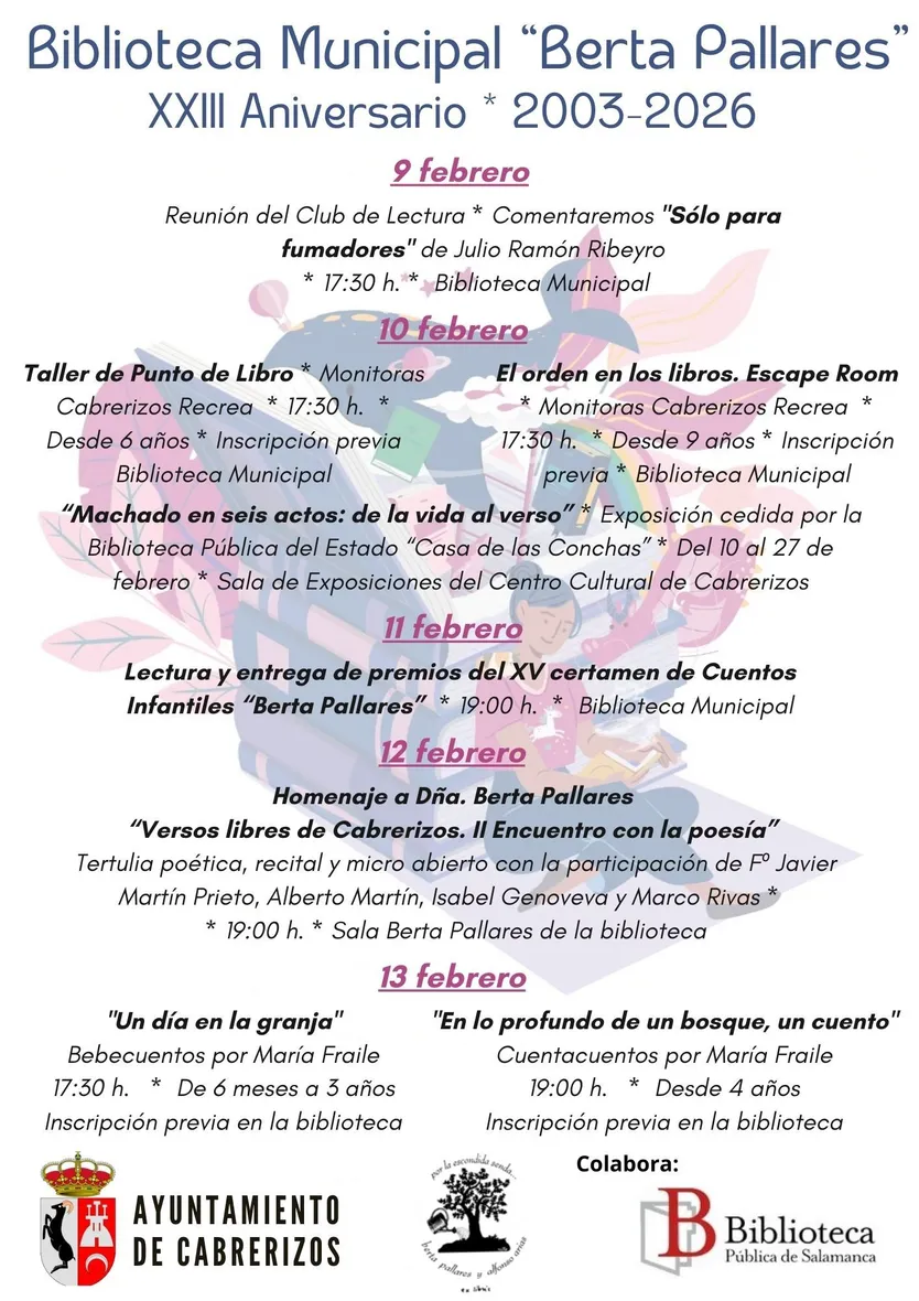 Cartel programación XXIII aniversario Biblioteca Cabrerizos