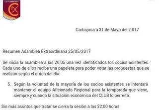 La continuidad del Carbajosa en Regional de Aficionados queda en el aire