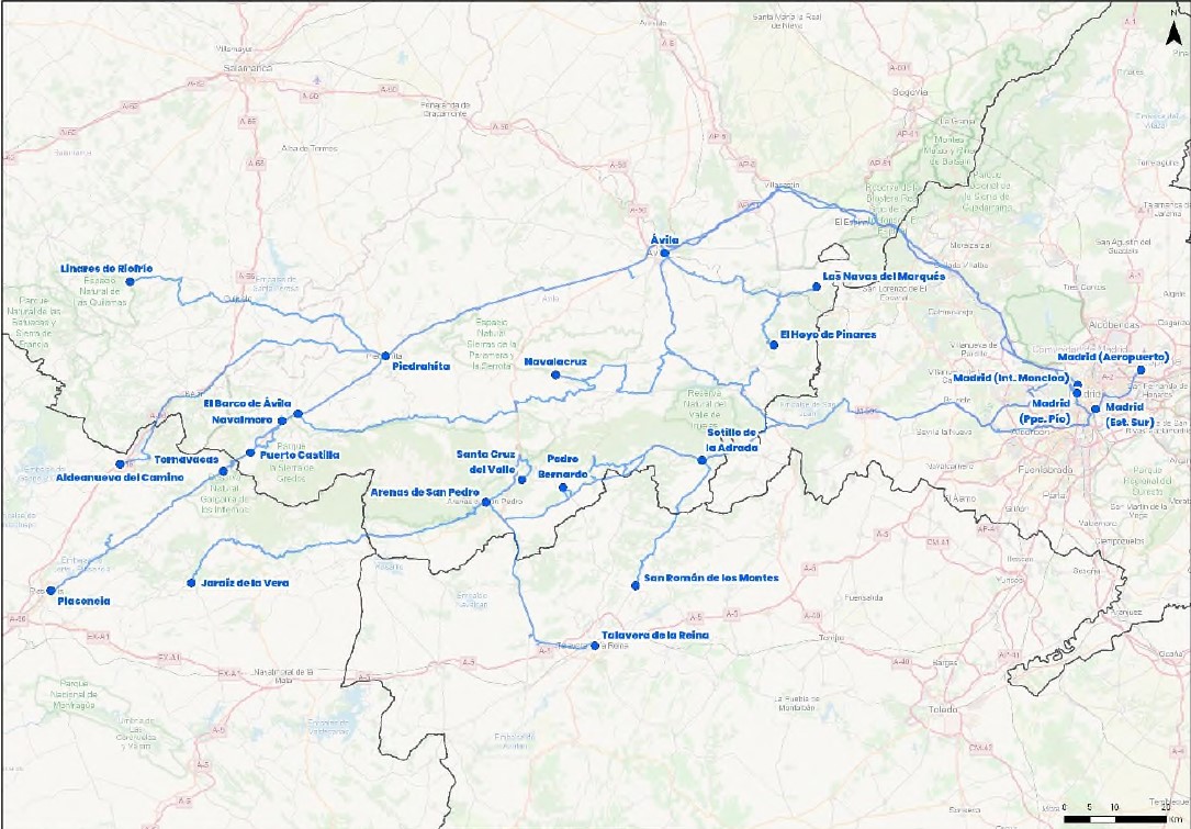 Plano Del Itinerario Previsto En El Corredor Madrid Avila C&aacute;ceres