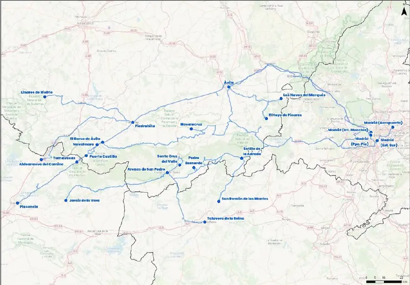 Plano Del Itinerario Previsto En El Corredor Madrid Avila Cáceres