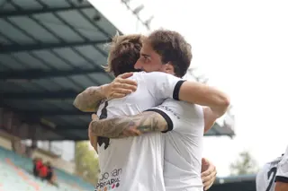 Celebración de un gol del Salamanca CF UDS.