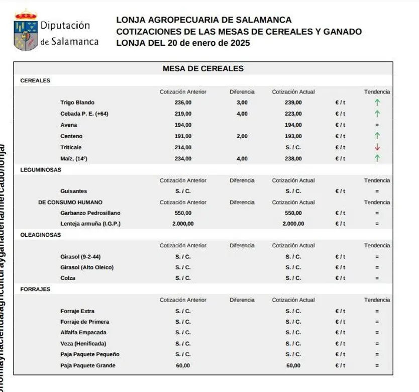 Mesa cereal lonja Salamanca 20 enero 2025